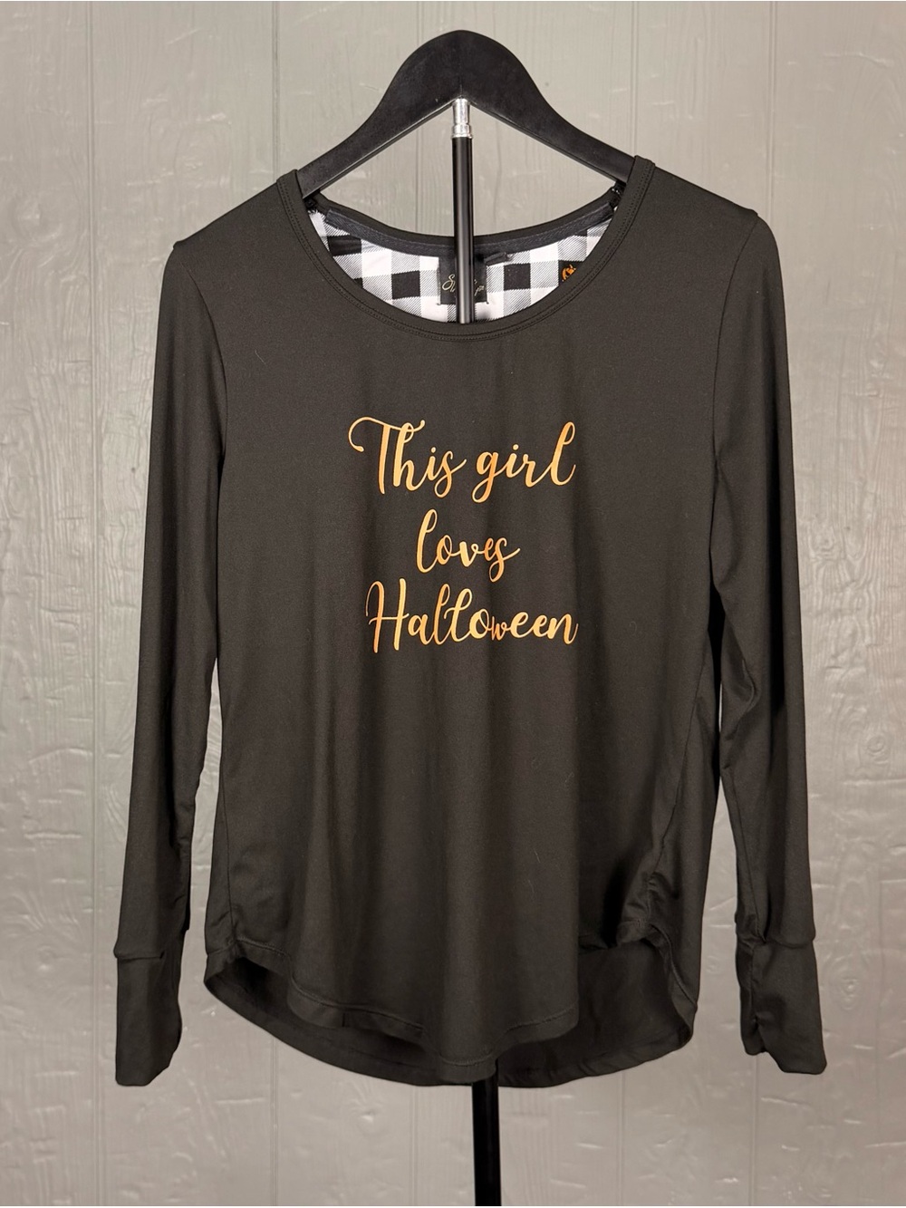 Spooky Night Halloween Long Sleeve Graphic Tee Black Orange Women’s M Fall Top